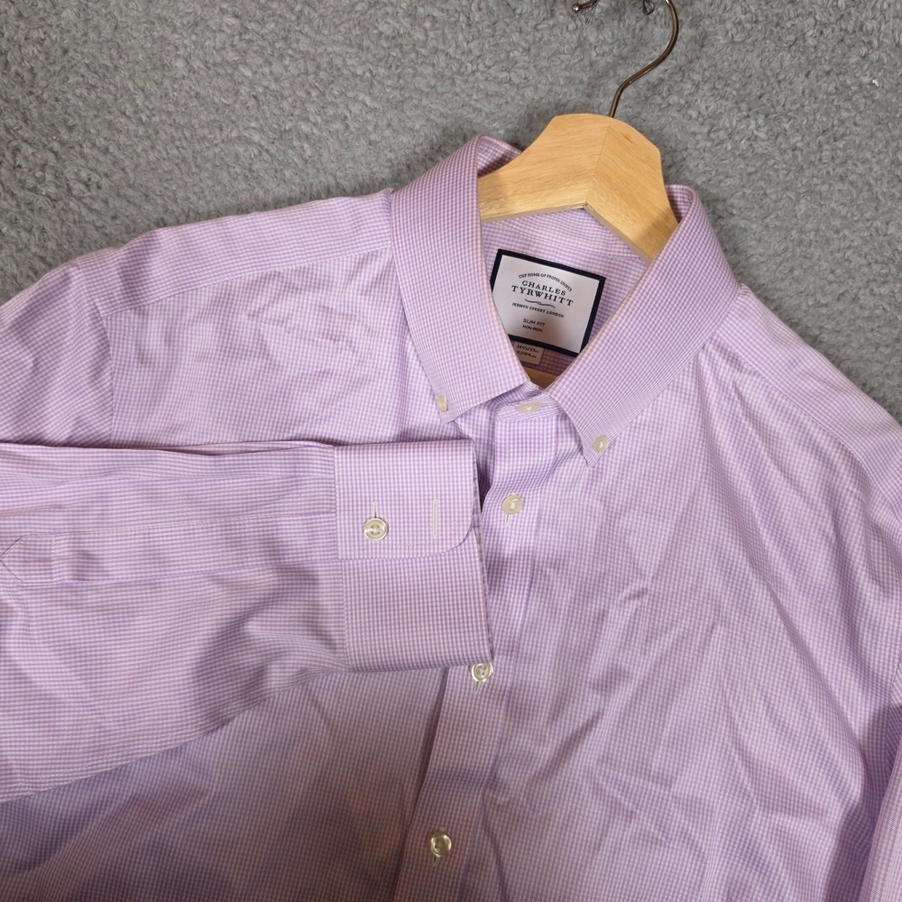 Charles Tyrwhitt Dress Shirt Mens‎ 16.5/33 Purple Excellent Slim Fit Non-Iron